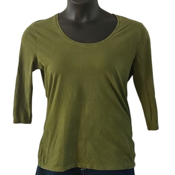 Excellent Merona Women's Olive Green 3/4 Sleeve Stretch Tee Shirt – Size Large - Picture 2 of 5